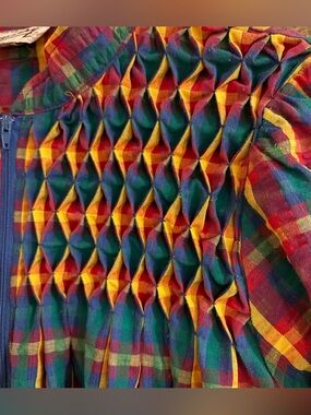 vtg SAYBURY Rainbow Seersucker Dress Patio House M Cottagecore Jewel Tones